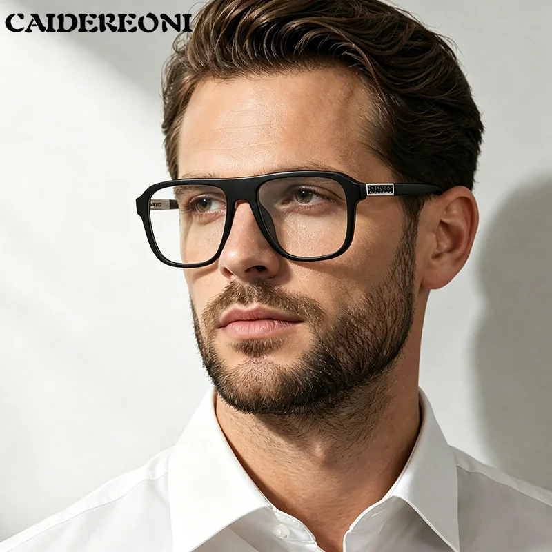 CAIDERONI Retro Men's Anti Blue Light Glasses Prescription Custom Simple Box Metal Texture Photochromic Myopia Hyperopia PFD2330