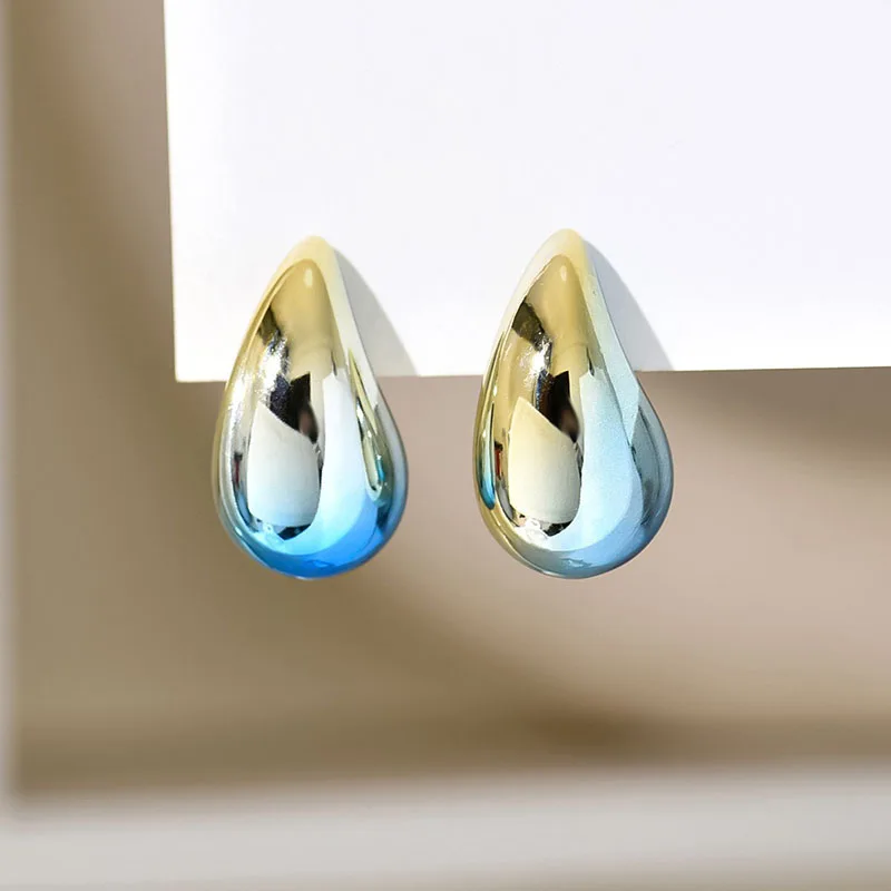 2024 New Gradient Waterdrop Stud Earrings  for Women Thick Metallic Colorful Tear Drop Earring Lightweight Jewelry Gifts