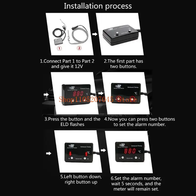 37cd مقاوم للماء سيارة الرقمية العادم الغاز متر مقياس درجة الحرارة الخارجي مع جهاز الاستشعار
