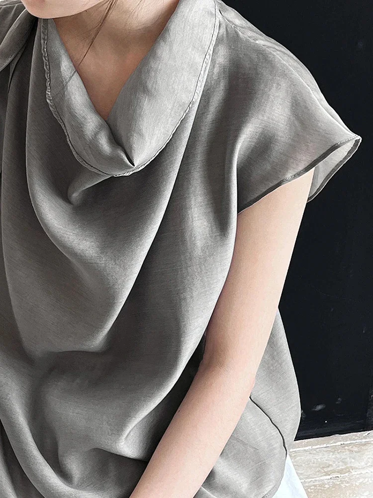 Korean Style Elegant Ribbon Collar Blouses For Women 2025 Summer New High-end Flying Sleeves Light And Thin Top 2DA6594