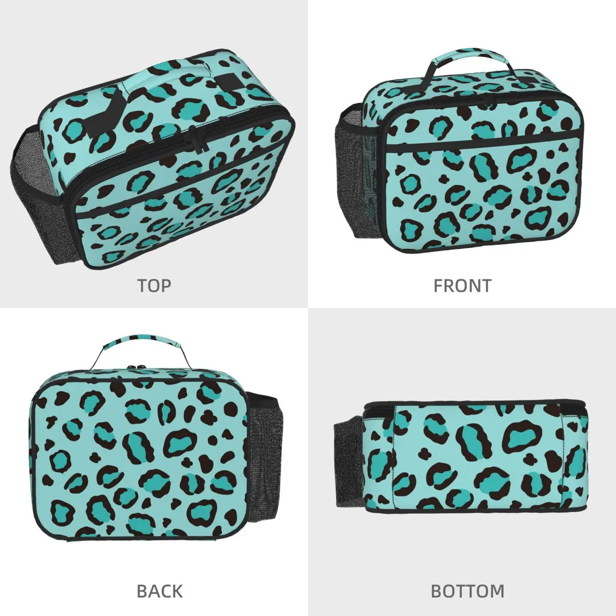 Cool Turquoise Blue Leopard Print Cheetah Insulated Lunch Bag for Women Kids Portable Food Boxes Thermal Lunch Box Tote