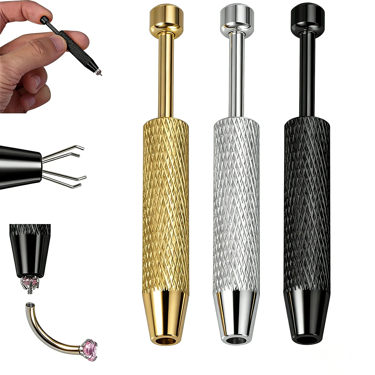 2pcs 4 Claws Ball Bead Holder Pick-up Tool Prong Tweezers Catcher Grabbers Piercing Jewelry Top Unscrew Tighten Grasping Tools