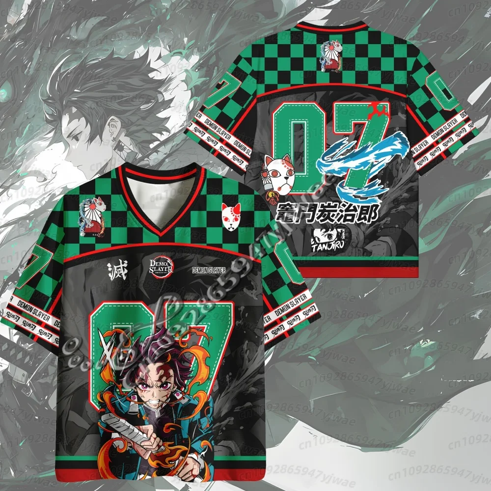 2026 Trendy Demon Slayer Anime Series Number Jersey Oversize Daily Unisex Tees Retro Korean Style Baseball Hockey MEN T-shirt view 2