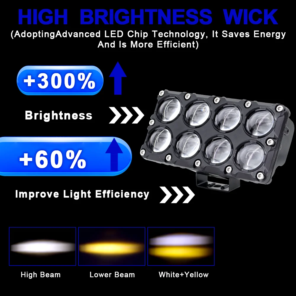 6/8/10 Lens Auxiliary Motorcycle Spotlight Work Light Fog Lights Bulb Projector Headlight Additional Electric Driving Spot Lamp