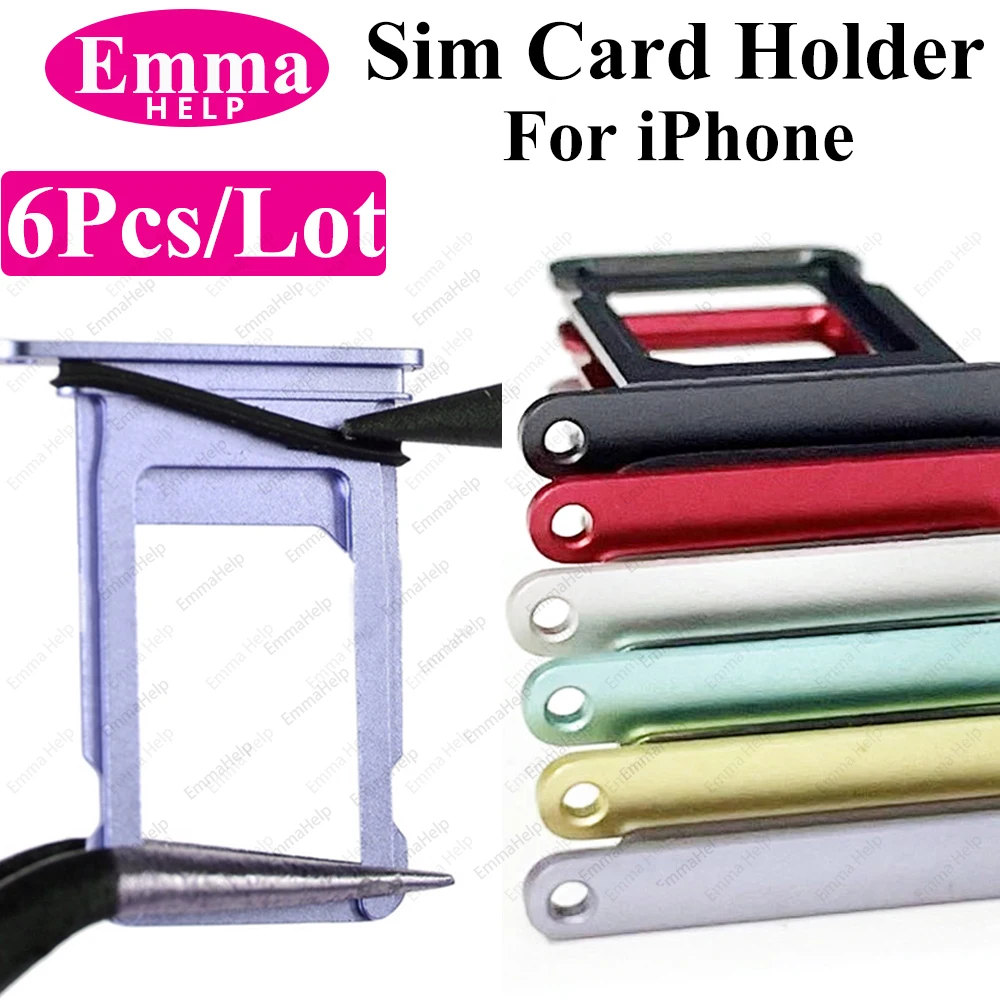 EmmaHelp 6pcs Single / Dual SIM Card Tray for iphone 11 11pro 12pro max 12 13 Pro Max 14 Plus SIM Card Holder 6 Color Mixes