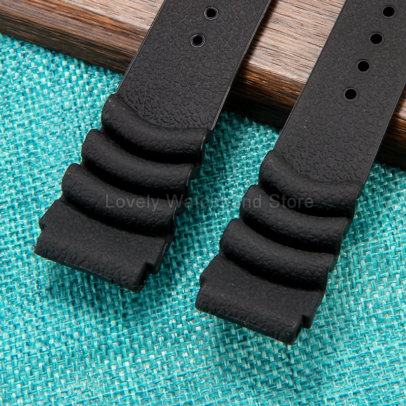 واجهة محدبة غير قابلة للانزلاق سريعة الجفاف باللون الأسود 20 22 لـ Seiko Tuna Can Diver 007 حزام ساعة من السيليكون بإبرة مشبك مضاد للحساسية