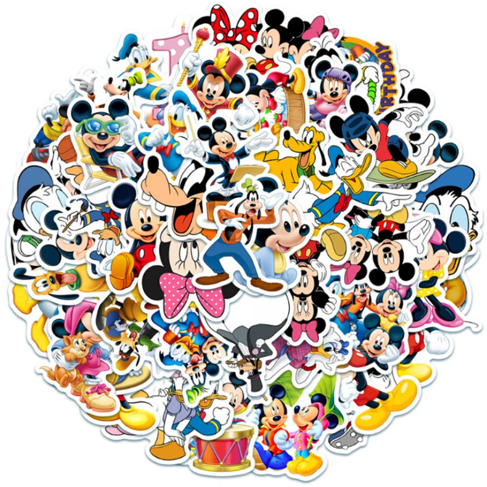 50pcs/set Disney Cute Cartoon Mickey Mouse Graffiti Stickers, Vinyl Wall Sticker Romantic Decals For Bedroom Wall Decoration