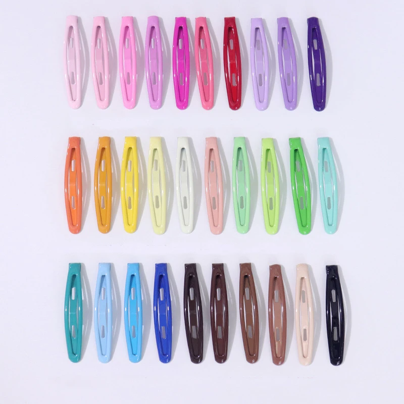 50PCS 6cm Colorful Enamel Pea Shape Metal Snap Clips Hairgrip for Womens Girls Slim Oval Side Hairpins Hair Barrettes