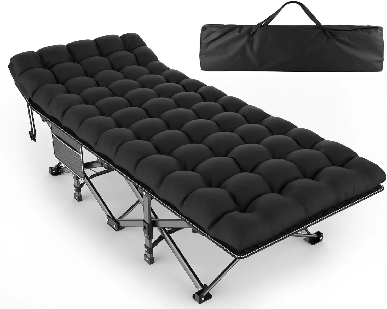 Heavy-Duty Portable Camping Cot with Mattress, Foldable Padded Bed for Adults, Max Load 500 LBS, 75x28x15