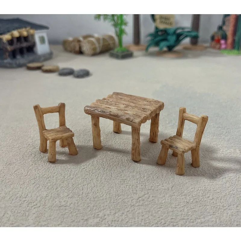 Emulation Miniature Imitation Wooden Table and Chair Micro Landscape Sand Table Decorative Piece Model Decoration Piece