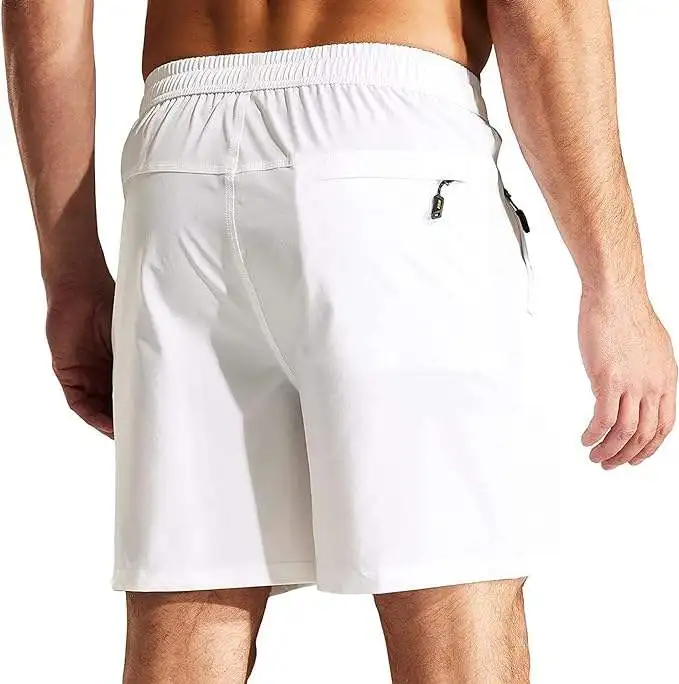 Pantaloncini da uomo casual con cerniera interna tasca con cerniera cintura elastica pantaloncini pantaloncini in cotone spandex bianco