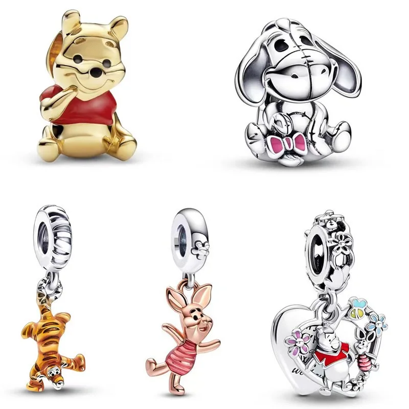 Disney-abalorio de plata 925 de dibujos animados para mujer y niña, colgante de Winnie The Pooh Stitch, compatible con Pulsera Original, accesorios de joyería, regalos