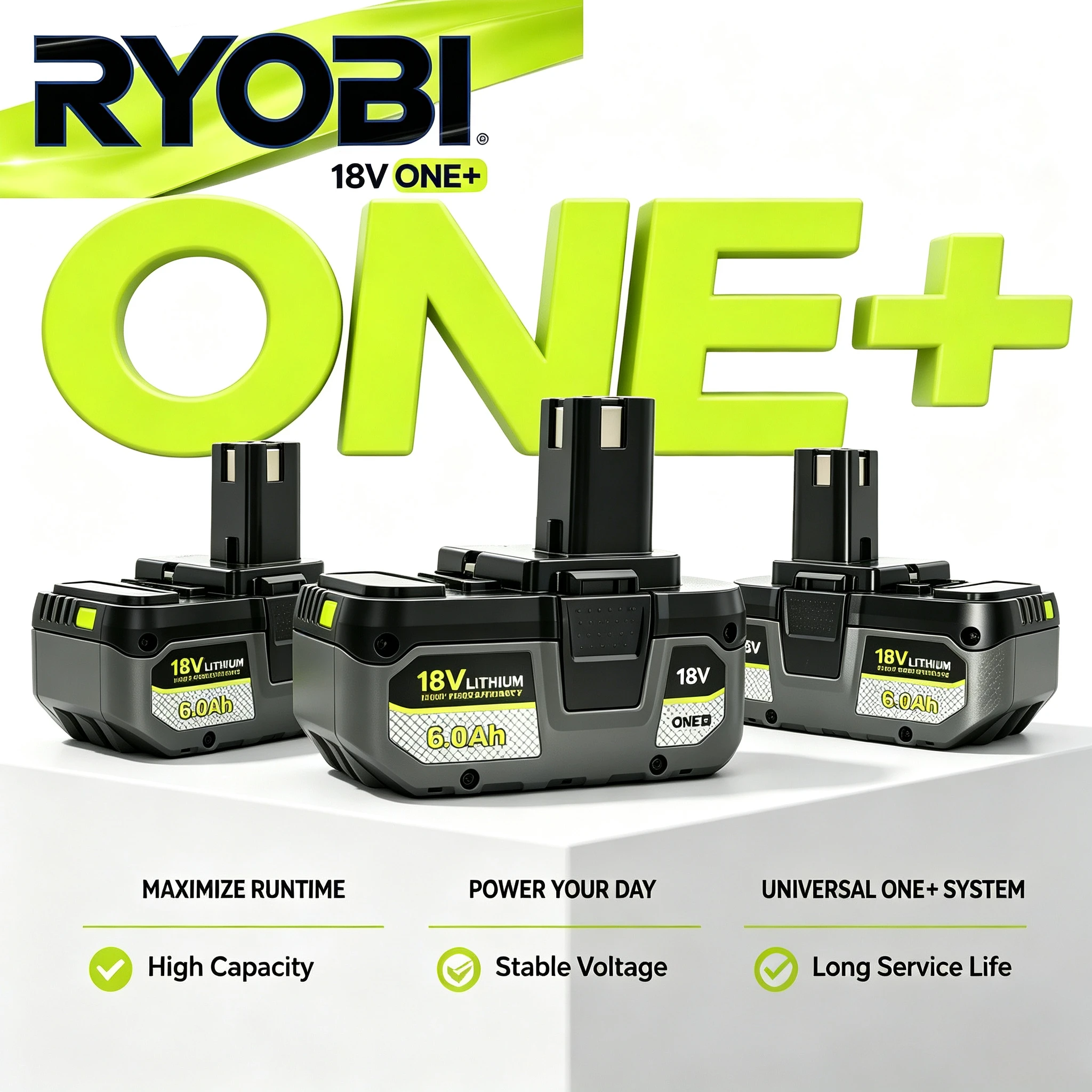 RYOBI 18V 6.0Ah ONE+ Premium Li‑ion Battery for Angle Grinder Continuous Power for Rust Removal Cutting Renovation Repair Work