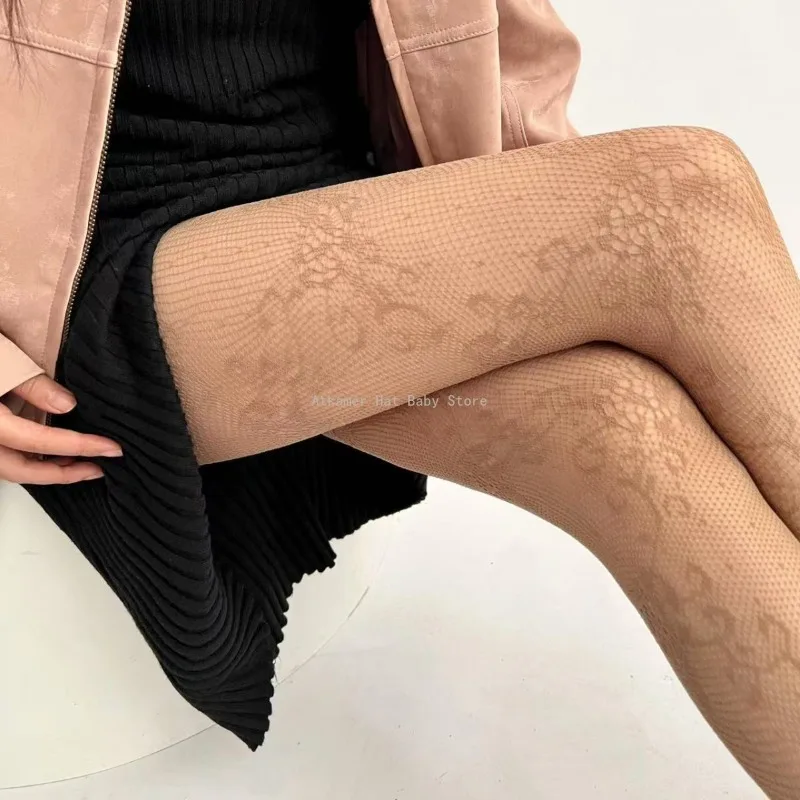 

Sexy Lace Vintage Mesh Y2K Style Hollow Out Mesh Fishnet Pantyhose Lolita Sweet Flower Pattern Stockings