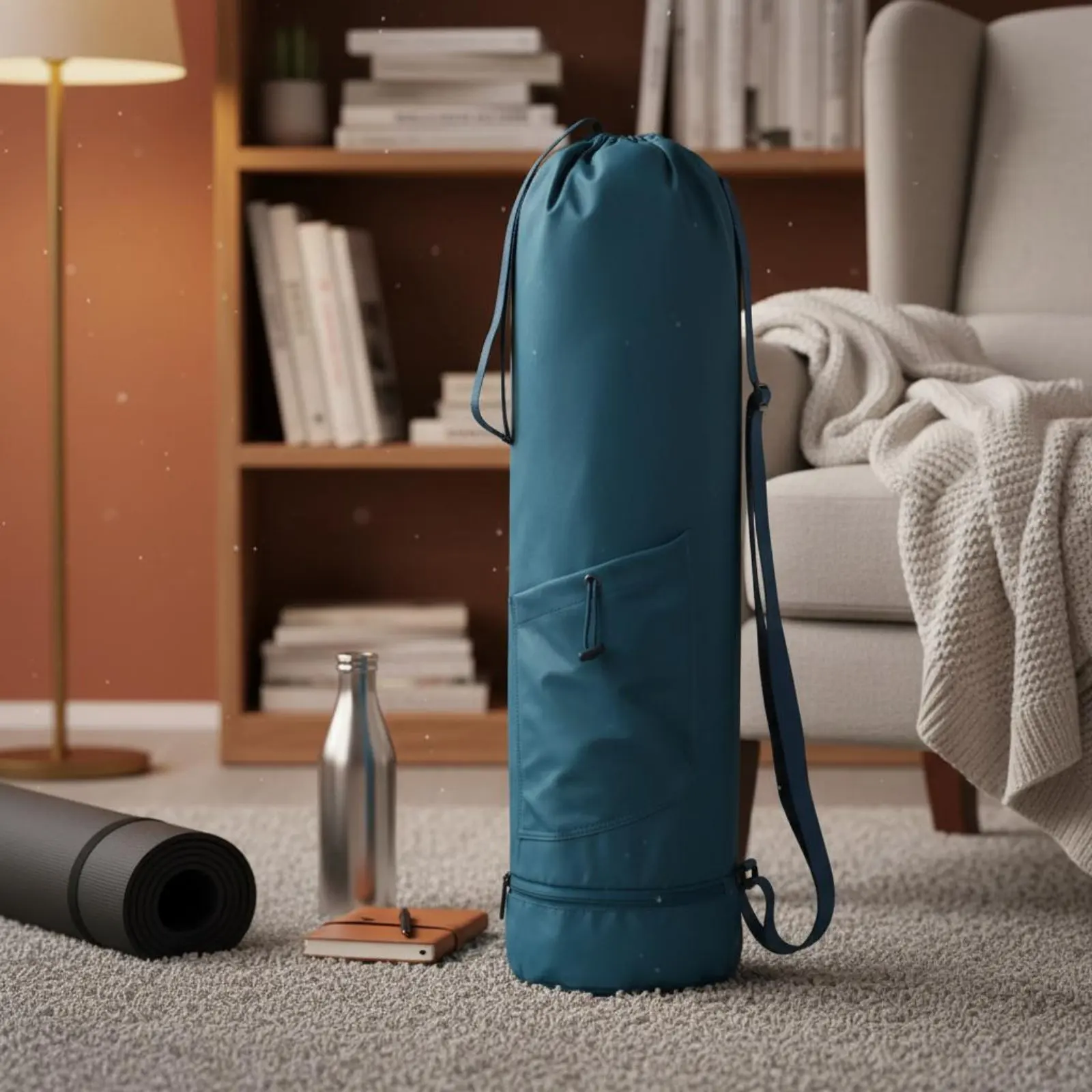Exercise Mat Bag Large Capacity Exercise Mat Storage Bag Sports Accessory Drawstring Closure Wet Pocket Compartment for Gym