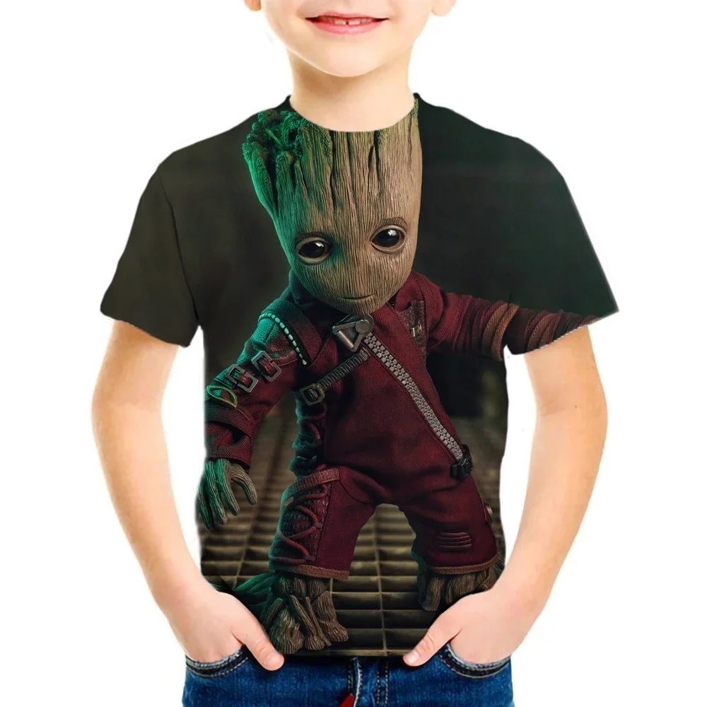 Marvel Comic Superheroes Robert Bruce Groot Kids T-Shirts Children Cartoons Fashion Anime Tops Boy Girl Outfits Tee Shirt