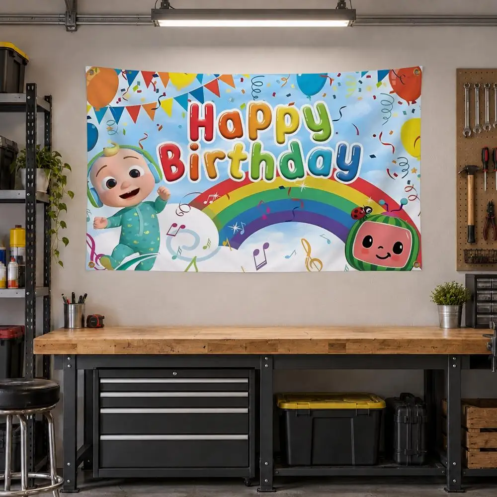 Kids CoComelon Nursery Songs Cute Flags Personalized Banner Flag Room Dorm Camping Picnic Garage Bar Outdoor Wall Decor