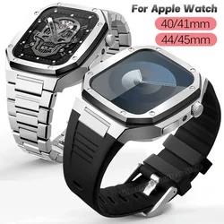 Luxury Mod Kit Stainless Steel Strap Case for Apple Watch Band 9 8 7 6 SE 5 4 45mm 44mm 40mm 41mm Metal Bezel Set IWatch Series