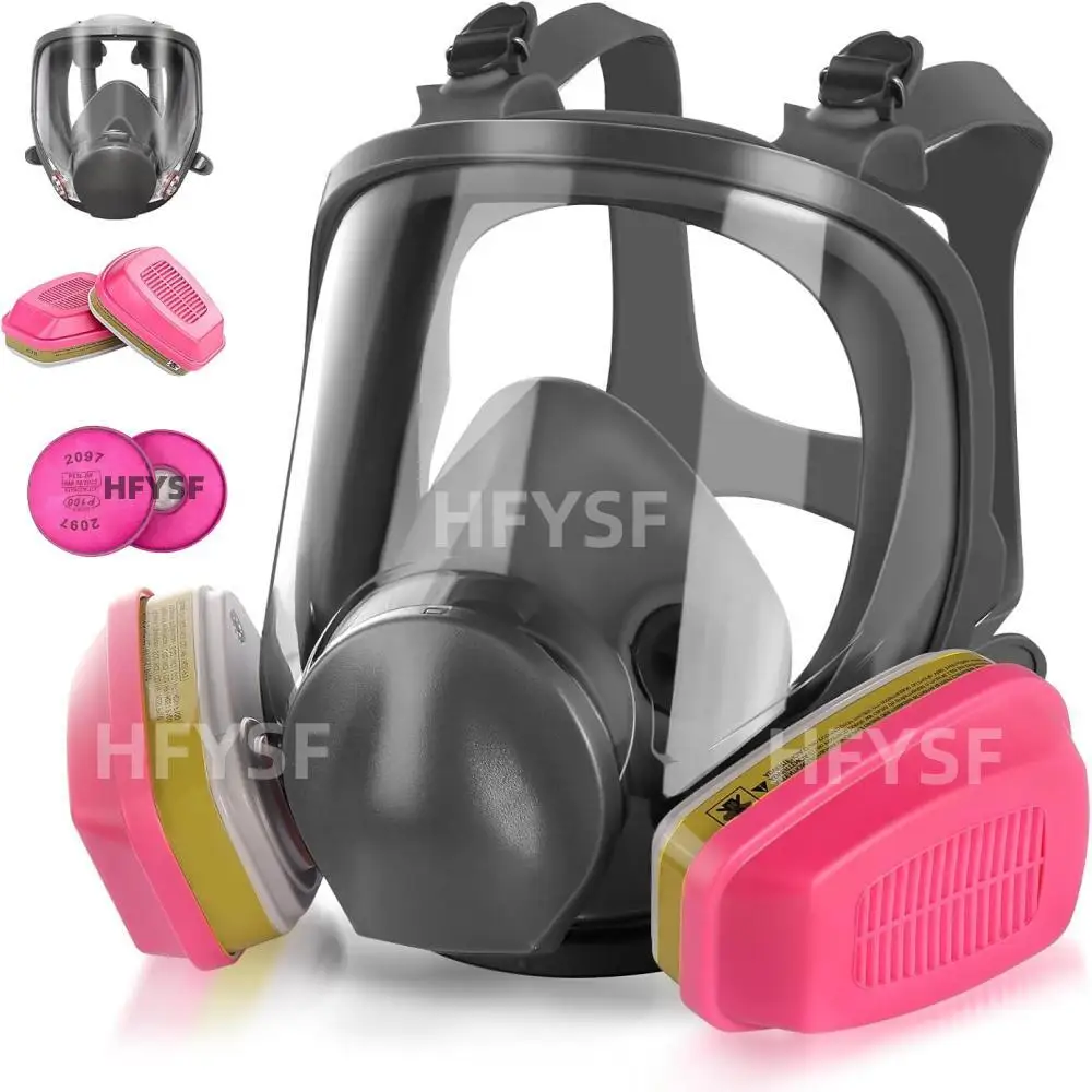 Full Face Respirator Gas Mask: 6800 Reusable Mask with Filter 60923&2097 Dust Mask Anti Fog Organic Vapor Smoke Spray Paint