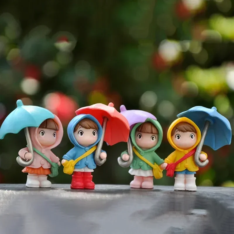 4PCS Cute Umbrella Couple Car Interior Decoration Action Figures Auto Rearview Mirror Dashboard Ornaments for Car Accessories