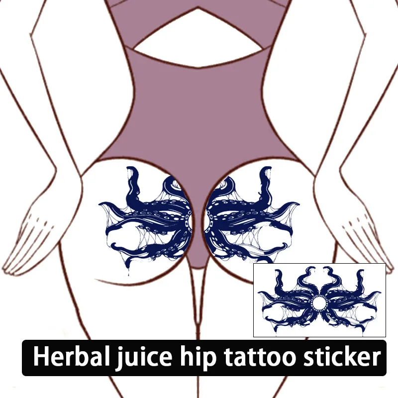 Women's Herbal Juice Sexy Buttock Squid Pattern Realistic Succubus Tattoo Stickers Waterproof and Sweatproof Temporary Stickers