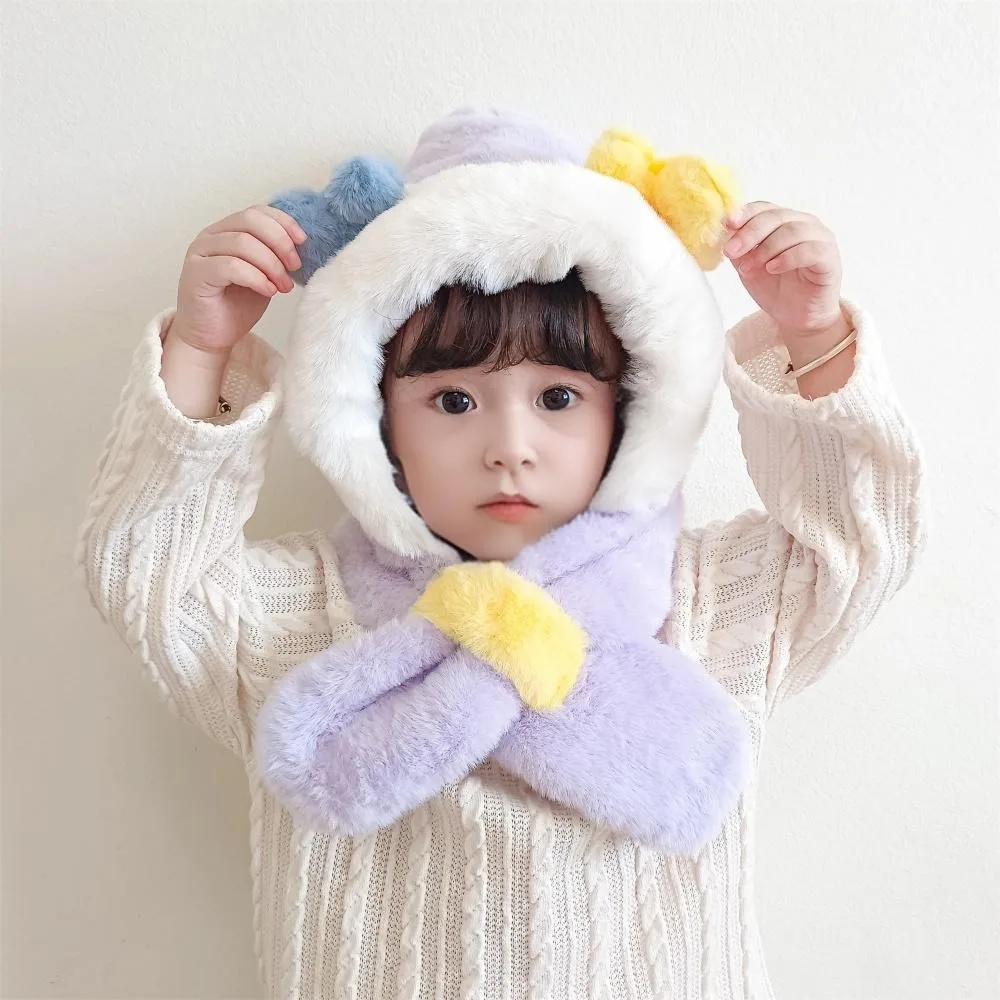 

Fashion One-Piece Winter Baby Hat Scarf Windproof Plush Kids Hat Hooded Scarf Thick Warm Neck Protection Infant Beanies Cap