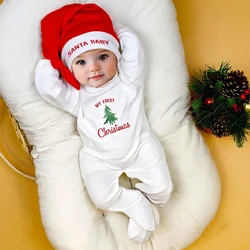 Ylsteed Newborn Outfit for Photo Shooting Baby Boy Girl Footed Romper with Sleepy Hat SANTA BABY Christmas Photo Prop