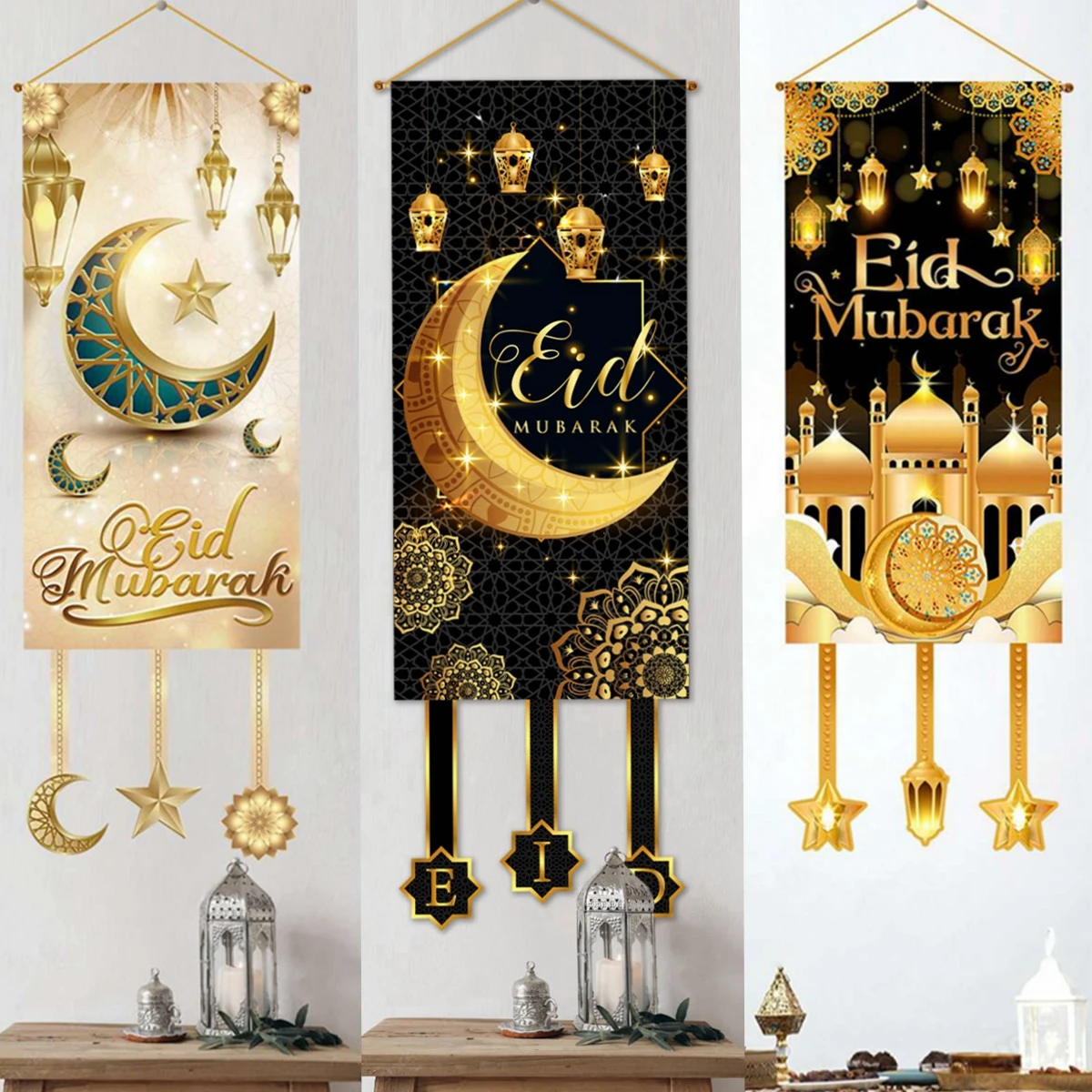 Ramadan Hanging Flag Ramadan Kareem Decoration For Home 2024 Aid EID Mubarak Muslim Islamic Festival Eid Al-fitr Party Supplies