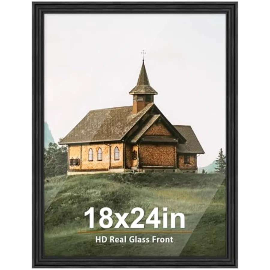

Фоторамка с настоящим стеклом и черной задней панелью для фотографий с подложкой или без, размер 18 x 24, для настенной галереи.
