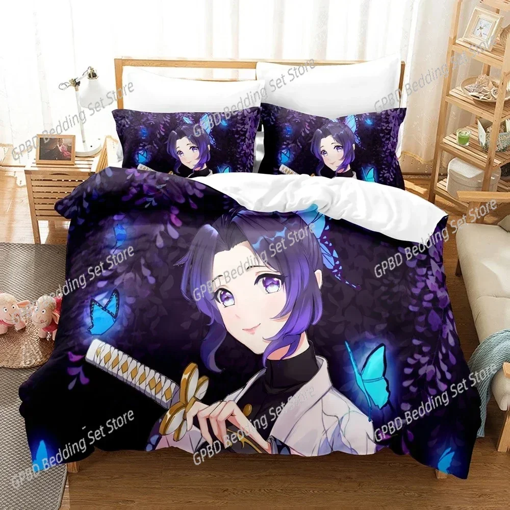 

2025 Luxury New 3D Print Kochou Shinobu Bed Linen Anime Demon Slayer Bedding Set Teens Single Queen King Full Duvet Cover Sets