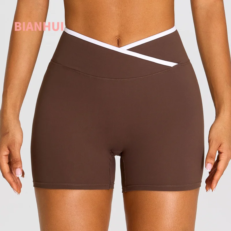 Women Tight High Waist Yoga Biker Shorts Cross V Waist Breathable Nude Feel Workout Shorts Fitness Running Casual Sports Clothes
