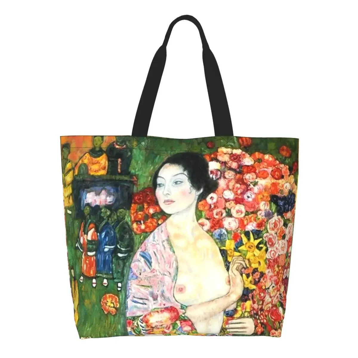 The Dancer By Gustav Klimt Grocery Tote Shopping Bags Women Custom Canvas Shoulder Shopper Bags Large Capacity Handbag