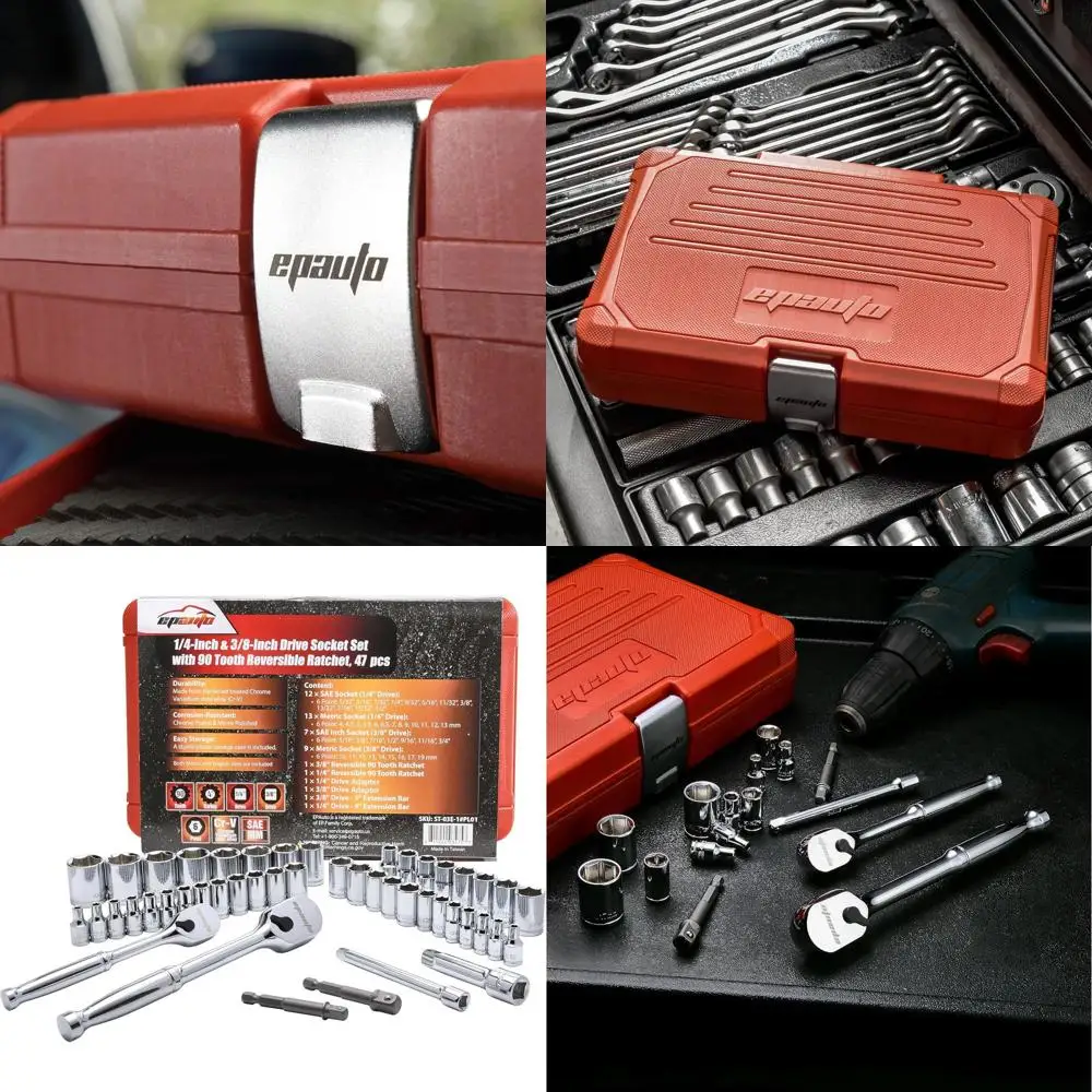 

47 Pieces 1/4-Inch and 3/8-Inch Drive Socket Set with 90 Tooth Reversible Ratchet