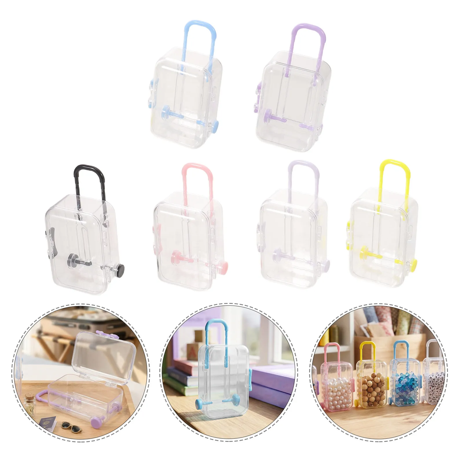 6Pcs Mini Luggage Jewelry Storage Box 3.15x2.28x1.57 Inch Clear Plastic Suitcase Style Portable Travel Case for Eyelash Storage