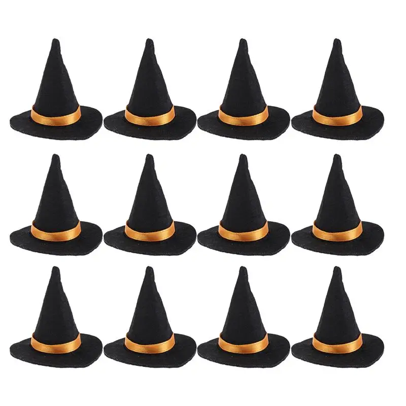 12pcs Halloween Decorations Halloween Wine Bottle Hat Wine Bottle Covers Toppers Tiny Witch Hats Halloween Decorative Props