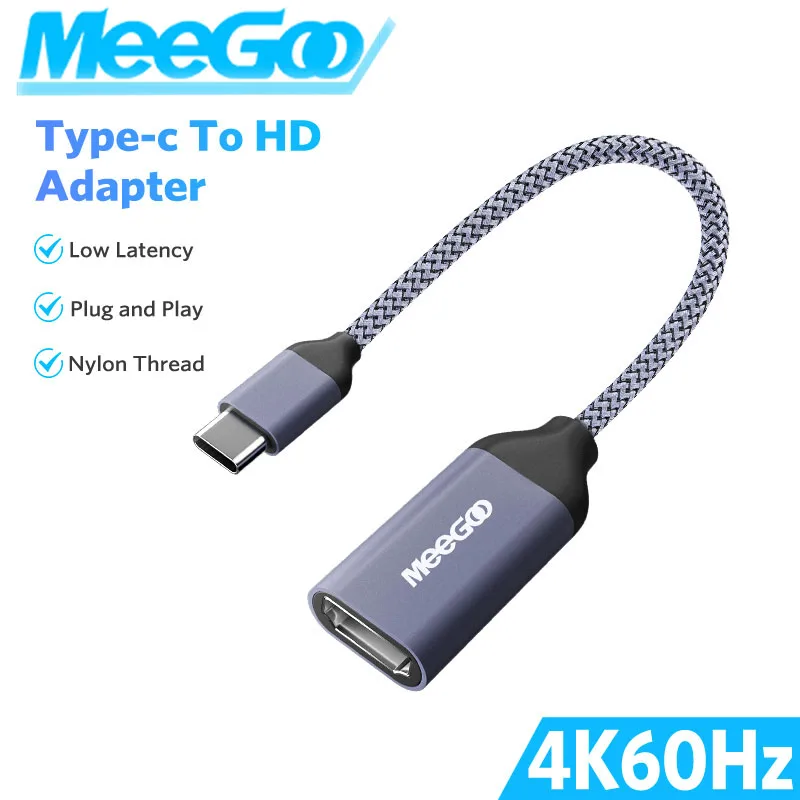 

MeeGoo Type C to HDMI Adapter 4K 60Hz HD Phone to Projector TV Plug-and-Play HDMI adapter for Laptop Tablet TV MacBook Xiaomi