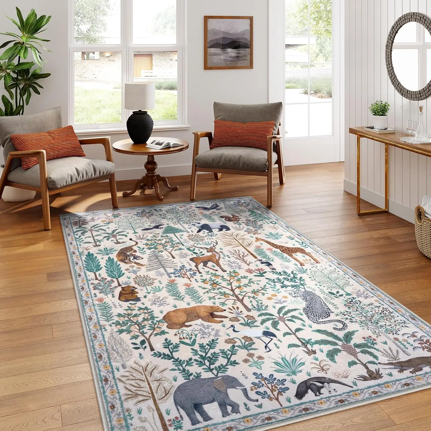 1pc 2D Flat Jungle Wild Animal Printed Floor Mat, Decorative Rug for Living Room, Bedroom, Office, Home Decor