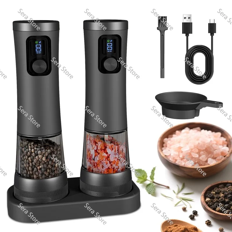 Electric Pepper Grinder Adjustable Coarseness - Automatic Salt Mill for Sea Salt Peppercorns - Portable Spice Jar for Kitchen
