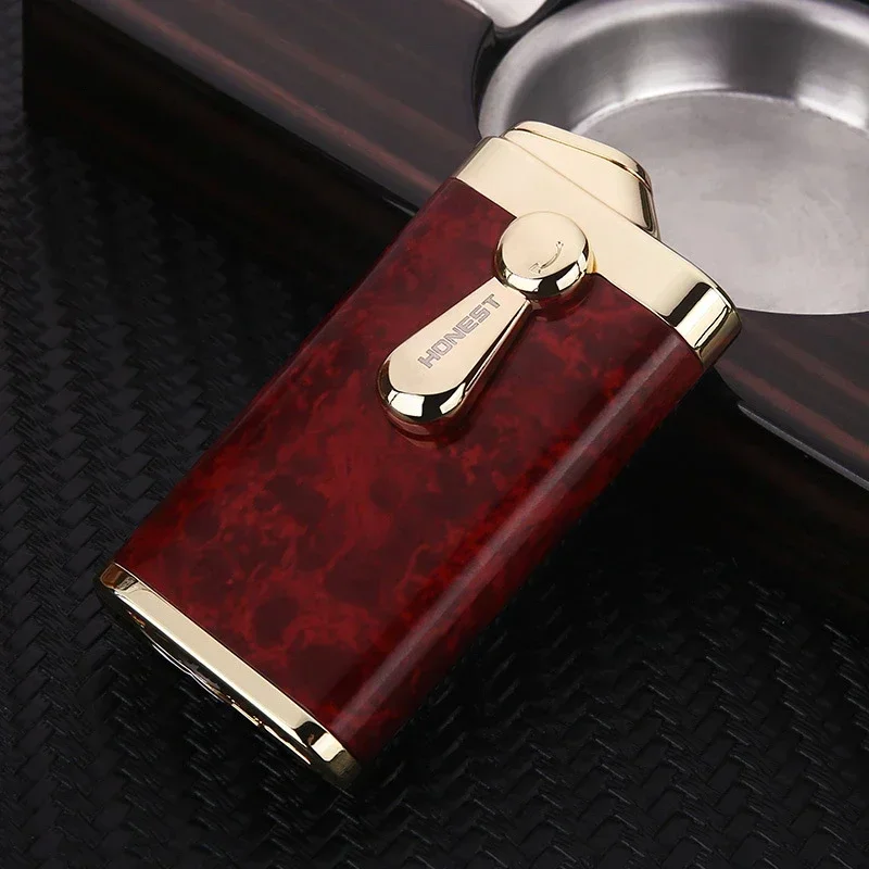 HONEST Metal Rocker Arm Double Fire Butane Gas Torch Lighter Jet Windproof Cigar Special High-end Lighter Smoking Holiday Gift