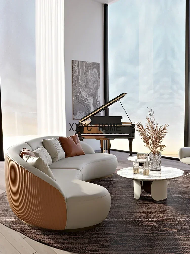 

Двухцветный кожаный диван-вилла U-образной формы TAO, современный полукруглый диван в стиле лёгкой роскоши