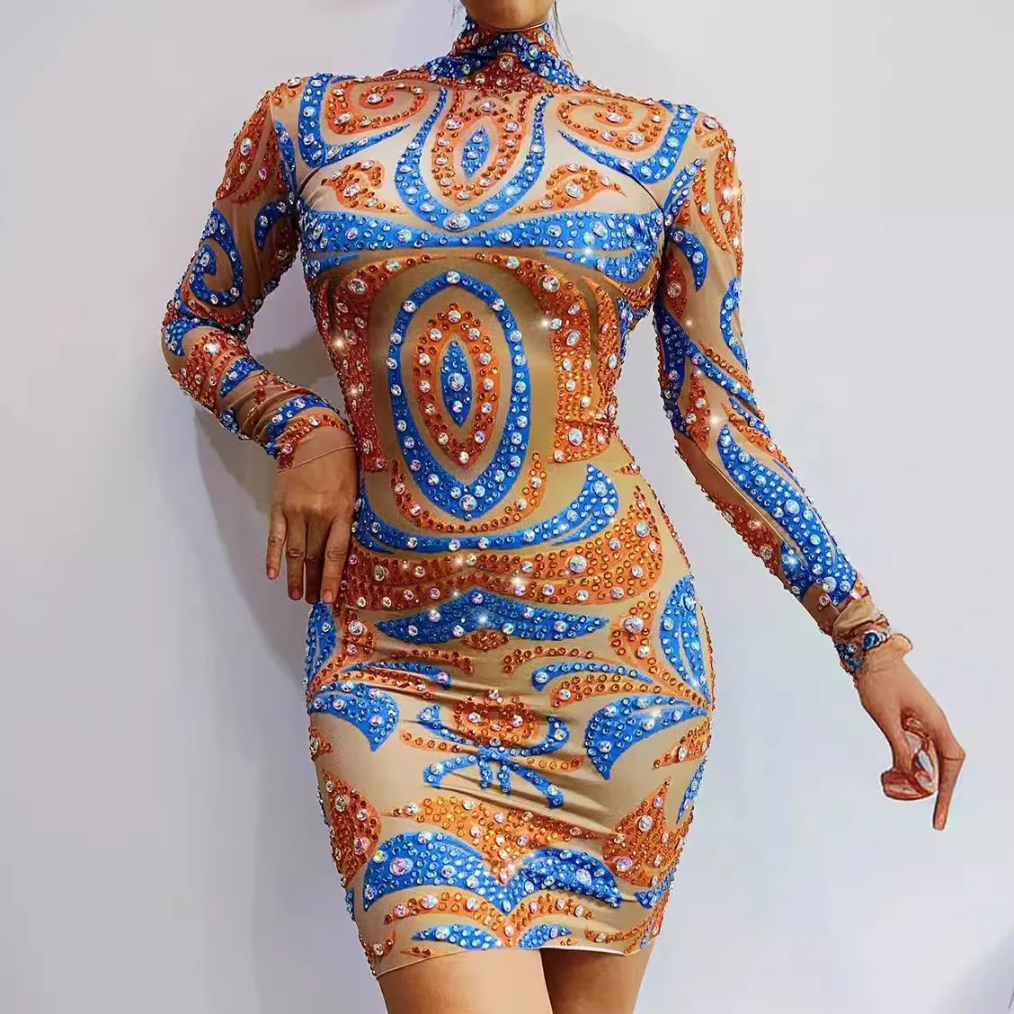 ปาร์ตี้ Bright Diamond แขนยาวสุภาพสตรีสีสันน่าสนใจชุด Vestidos De Ocasião อย่างเป็นทางการ Vestidos De Fiesta