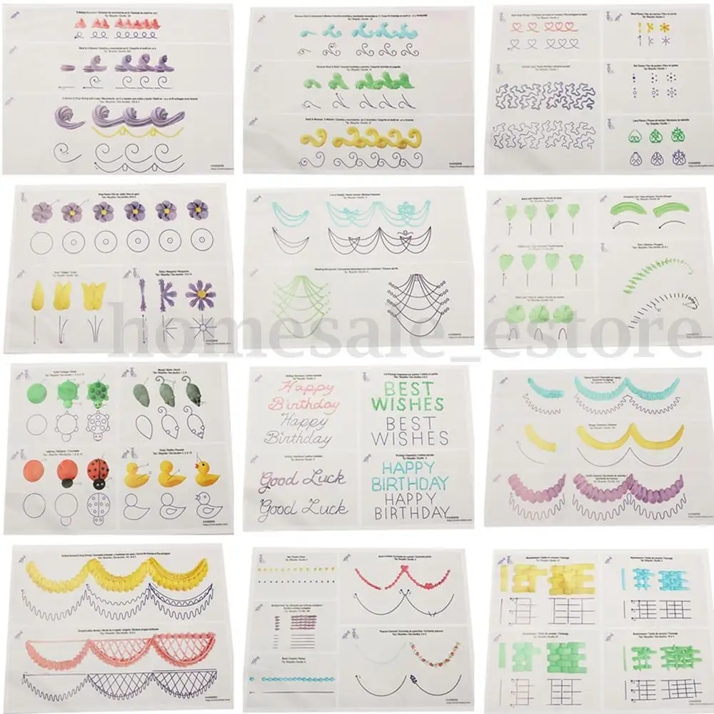 23pcs/set Cake Icing Piping DIY Practice Drawing Board Template Paper Decor Practice Template Paste Fondant Decorating molds