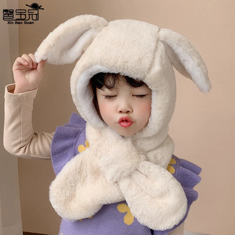 2-6 Years Old Children Cute Plush Bunny Hat Rabbit Cap Ears Kids Costume Bonnets for Boys Girls Warm Winter Snow Hats Great Gift