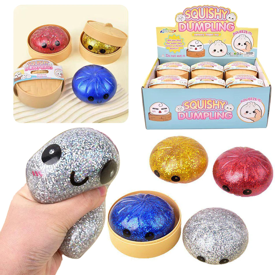 

Giant Squishies Dumpling Bun Toy with Bamboo Steamer Soft TPR Dough Ball Decompression Fidget Toy Funny Creative Gift