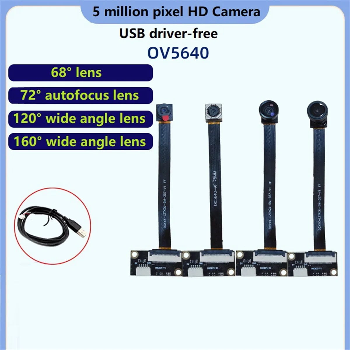 OV5640 5 Million Video Camera Module Notebook USB Drive-Free Module for DIY Electronic Component,72 Degrees Auto-Focus