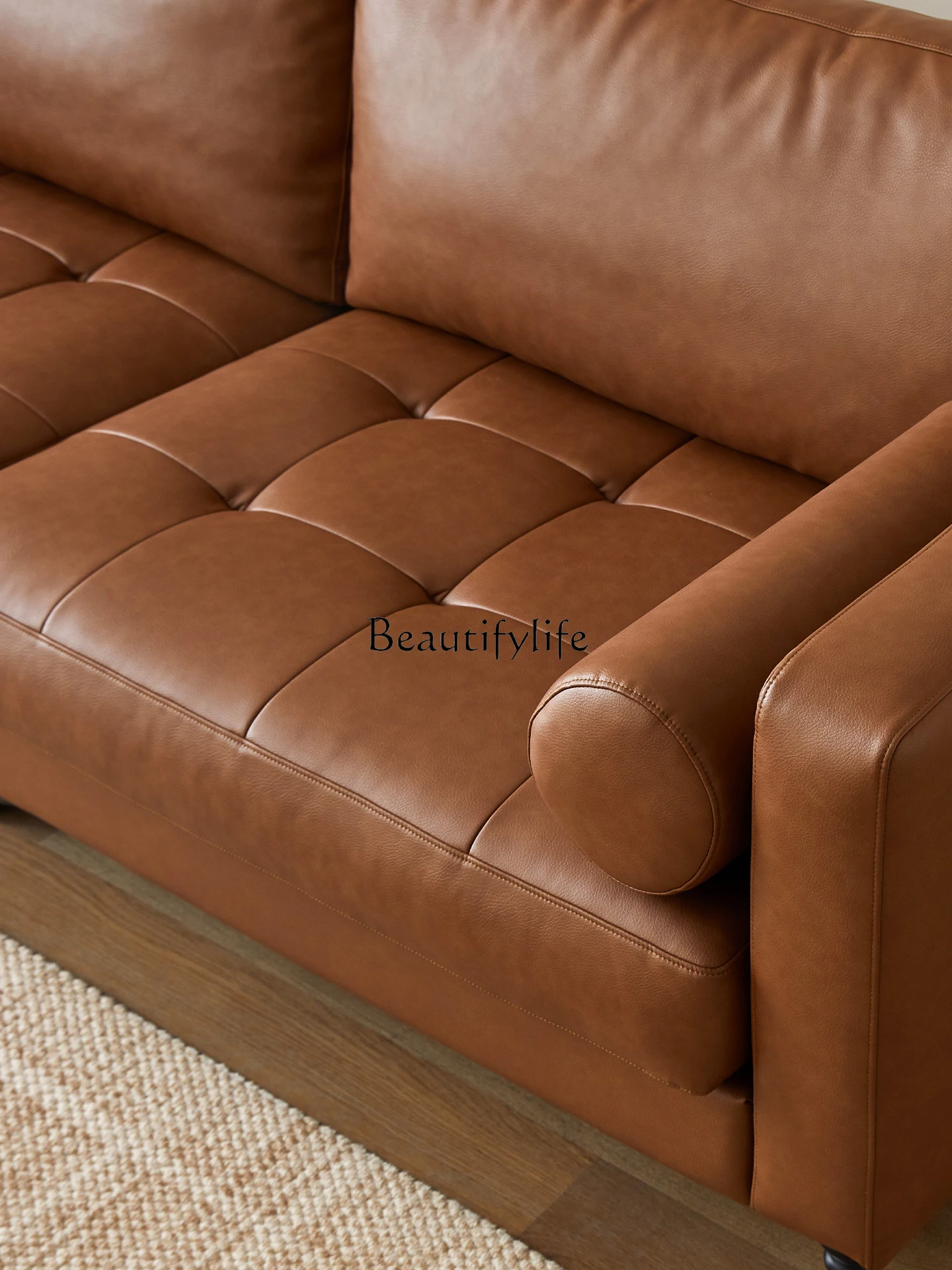 ls 51 French retro ecological leather sofa 2 home antique multi-person straight row sofa