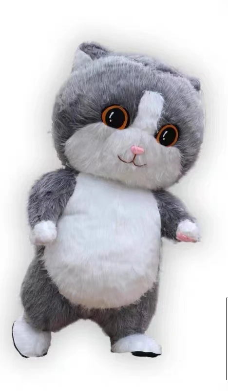 Christmas Furry Inflatable Grey Cat Mascot Costume Adult Wearable Blow Up Suit Animal Character Fancy Stage Dress Without Batt