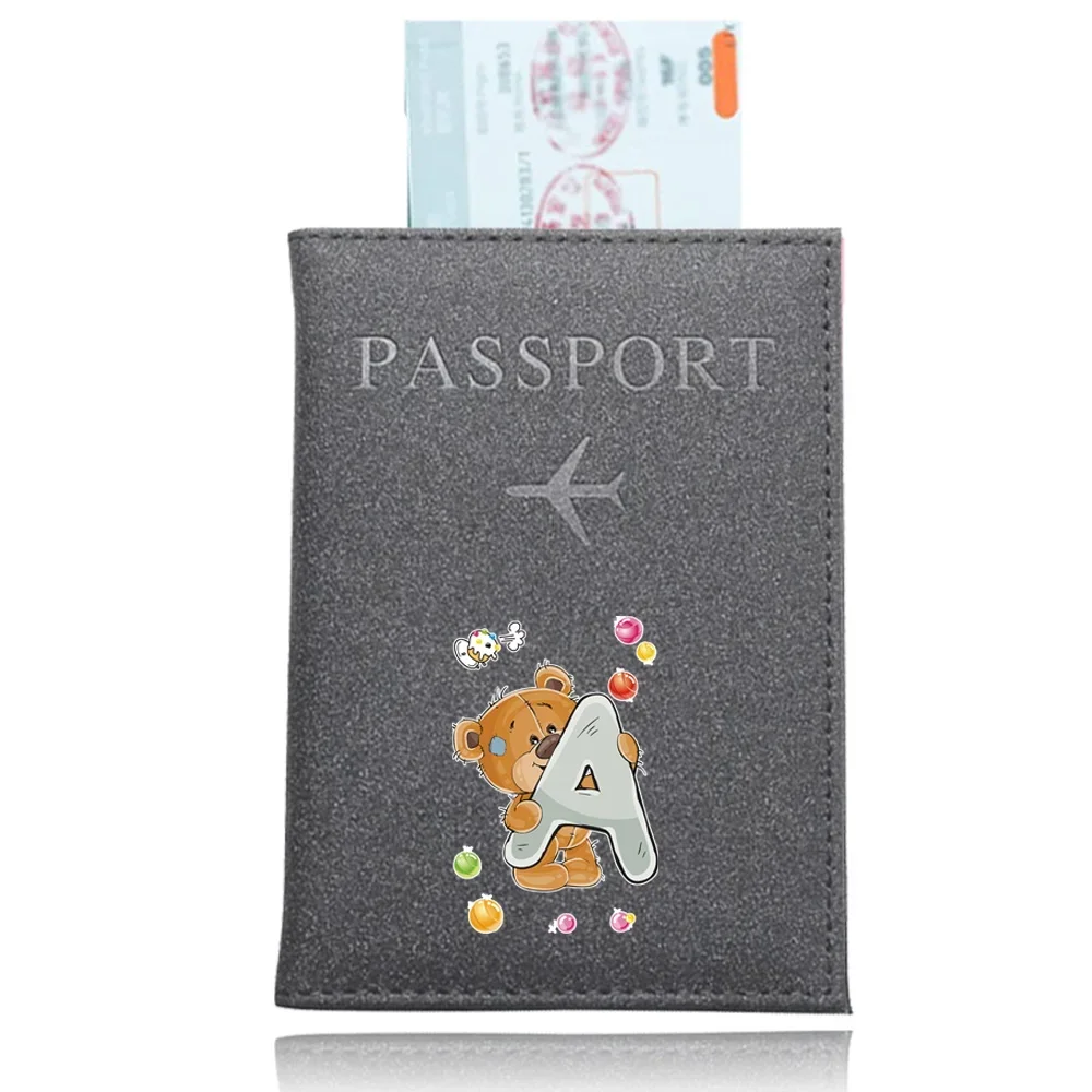 Women Men RFID Vintage Business Passport Covers Holder PU Leather Waterproof Credit Card Protector Bear Letter Printing