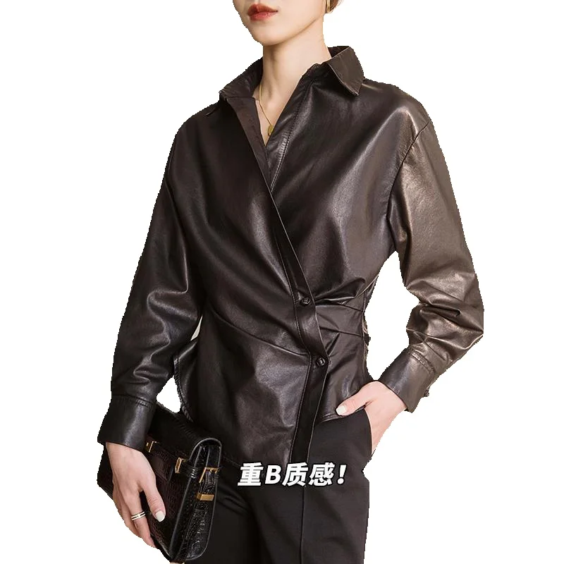 Ultra Thin All Plant Blended Leather With A Stylish And Stylish Designer Wrap Around Style Hand Button Sheepskin Shirt Style Lea