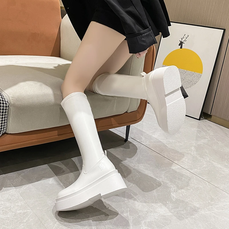 High Quality Stretchy Slip-on Platform Boots Spring Autumn Commuter Fashion Black Long Women Boots for Women Zapatos De Mujer